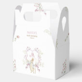 Roze Monogram Crest Peter de Konijn Baby shower Bedankdoosjes (Geopend)