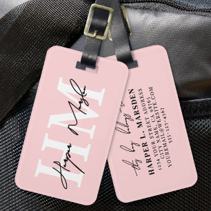 Roze Monogram Cute Bagagelabel