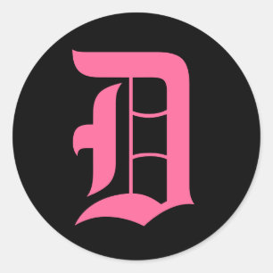 Roze monogram D Ronde Sticker
