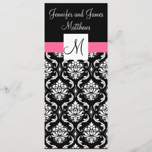 Roze Monogram Damask Wedding Dinner Menus Menu (Voorkant)