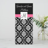 Roze Monogram Damask Wedding Dinner Menus Menu (Staand voorkant)
