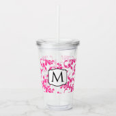 Roze Monogram Damast Acryl Drinkbeker (Voorkant)