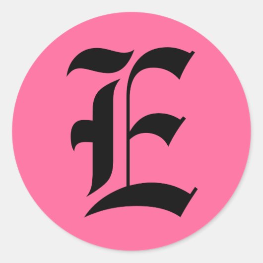 Roze Monogram E Ronde Sticker (Voorkant)