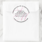 Roze Monogram Elegant Certificaat van Echtheid Ronde Sticker (Tas)