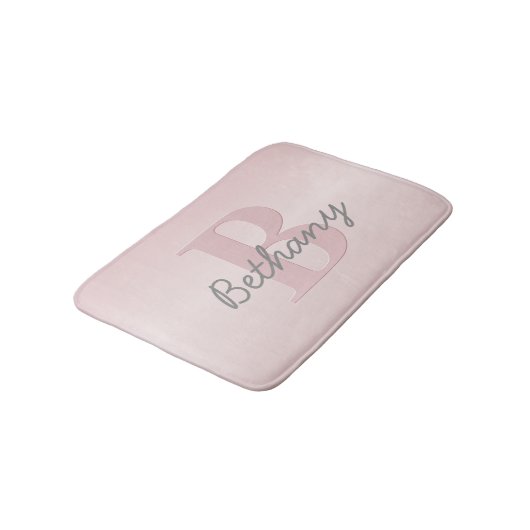 roze monogram en Jouw naam script bevestigen Badmat (Gekanteld)