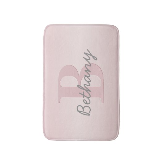  roze monogram en Jouw naam script bevestigen Badmat (Voorkant Verticaal)