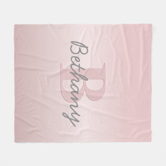 roze monogram en Jouw naam script bevestigen Fleece Deken (Voorkant (Horizontaal))