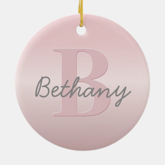 roze monogram en Jouw naam script bevestigen Keramisch Ornament (Achterkant)