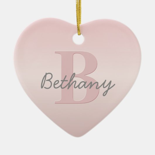 roze monogram en Jouw naam script bevestigen Keramisch Ornament (Voorkant)