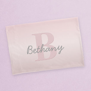 roze monogram en Jouw naam script bevestigen Kussensloop