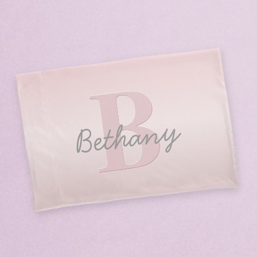 roze monogram en Jouw naam script bevestigen Kussensloop