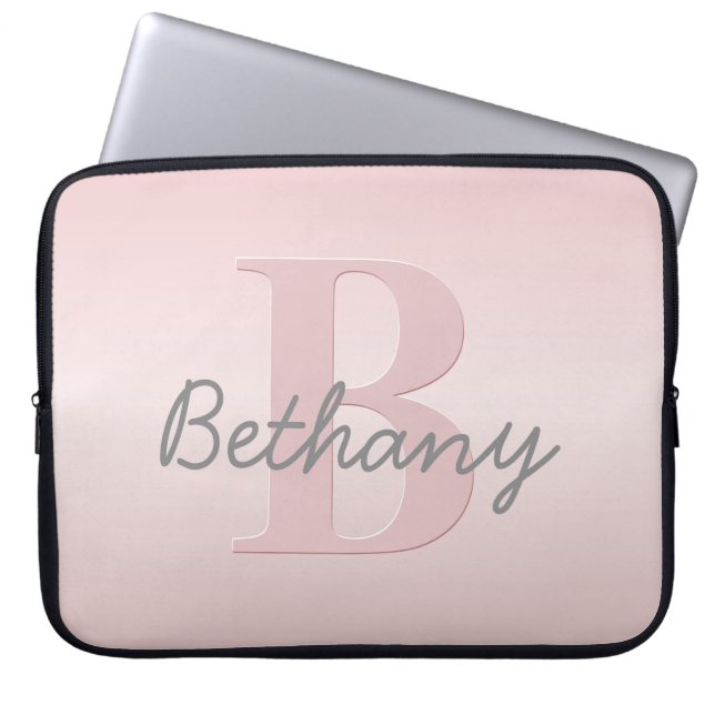  roze monogram en Jouw naam script bevestigen Laptop Sleeve (Voorkant)