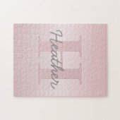  roze monogram en Jouw naam script bevestigen Legpuzzel (Horizontaal)