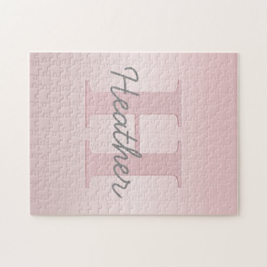 roze monogram en Jouw naam script bevestigen Legpuzzel (Horizontaal)