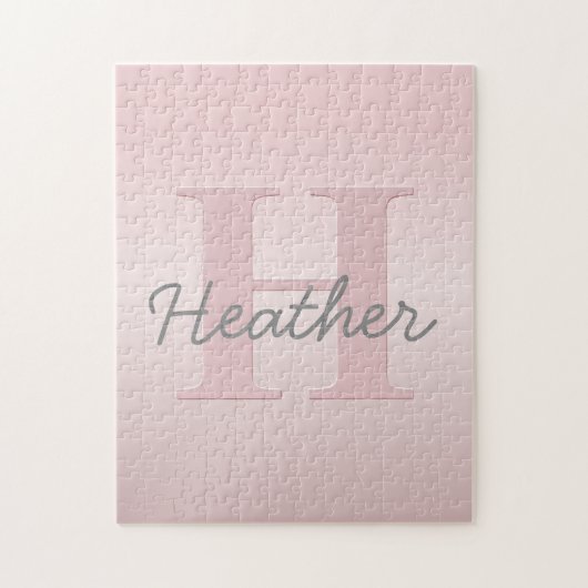  roze monogram en Jouw naam script bevestigen Legpuzzel (Verticaal)