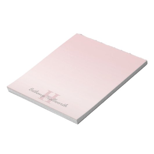 roze monogram en Jouw naam script bevestigen Notitieblok (Gedraaid)