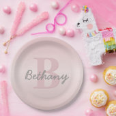 roze monogram en Jouw naam script bevestigen Papieren Bordje (Feest)