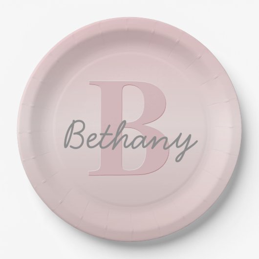 roze monogram en Jouw naam script bevestigen Papieren Bordje (Voorkant)