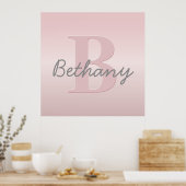 roze monogram en Jouw naam script bevestigen Poster (Keuken)