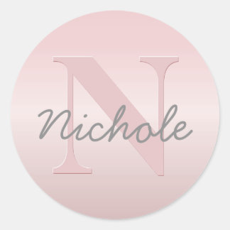  roze monogram en Jouw naam script bevestigen Ronde Sticker