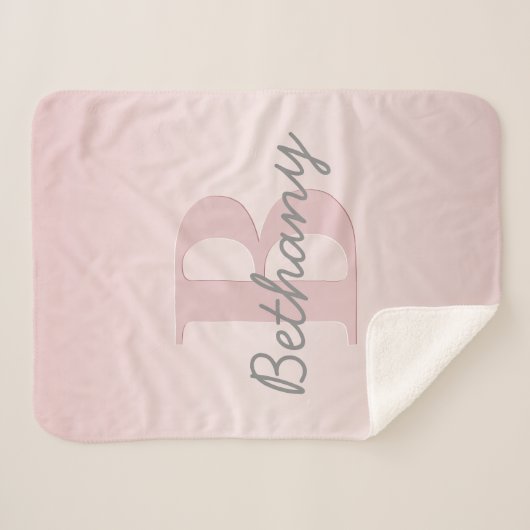 roze monogram en Jouw naam script bevestigen Sherpa Deken (Voorkant (horizontaal))
