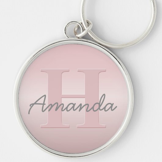  roze monogram en Jouw naam script bevestigen Sleutelhanger (Voorkant)