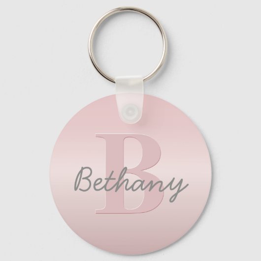  roze monogram en Jouw naam script bevestigen Sleutelhanger (Voorkant)