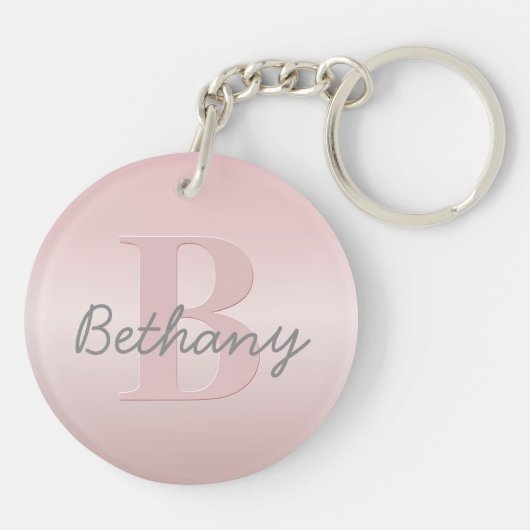 roze monogram en Jouw naam script bevestigen Sleutelhanger (Achterkant)