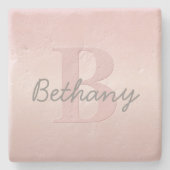 roze monogram en Jouw naam script bevestigen Stenen Onderzetter (Voorkant)