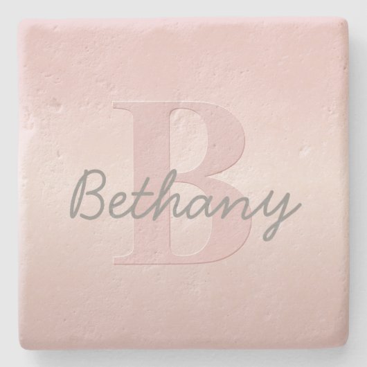roze monogram en Jouw naam script bevestigen Stenen Onderzetter (Voorkant)