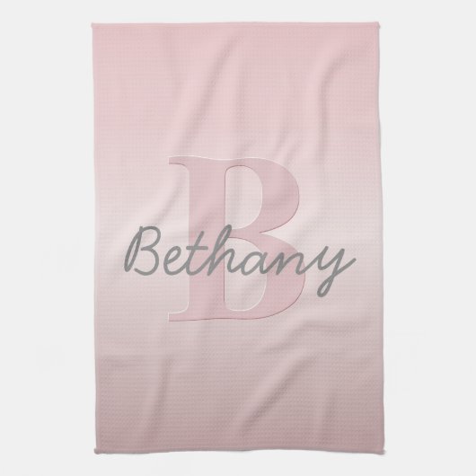 roze monogram en Jouw naam script bevestigen Theedoek (Verticaal)