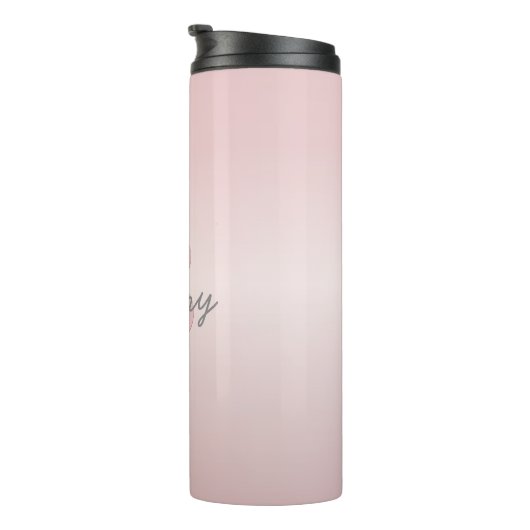 roze monogram en Jouw naam script bevestigen Thermosbeker (Geroteerd rechts)