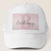  roze monogram en Jouw naam script bevestigen Trucker Pet (Voorkant)