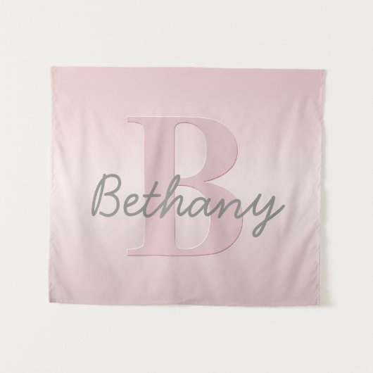roze monogram en Jouw naam script bevestigen Wandkleed (Voorkant (horizontaal))