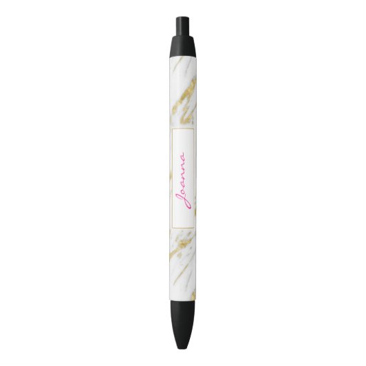 Roze Monogram en witte marmeren steen Zwarte Inkt Pen (Voorkant Verticaal)