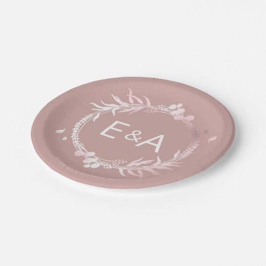 Roze Monogram Faux Folie Weddenschap Papieren Bordje (Gekanteld)