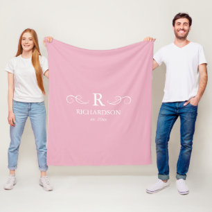 Roze monogram fleece deken