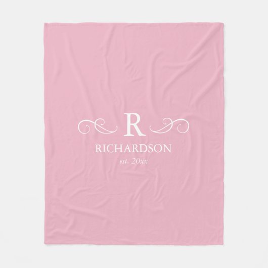 Roze monogram fleece deken (Voorkant)
