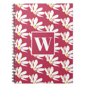 Roze Monogram Floral Daisy Spiral Foto Notitieboek