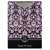 Roze Monogram Floral Damask Klembord (Voorkant)
