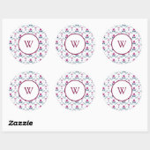 Roze Monogram Floral waterverf Ronde Sticker (Vel)