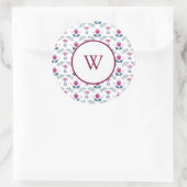Roze Monogram Floral waterverf Ronde Sticker (Tas)