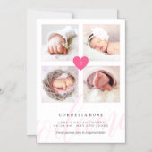 Roze monogram Foto Collage Baby Aankondiging (Voorkant)