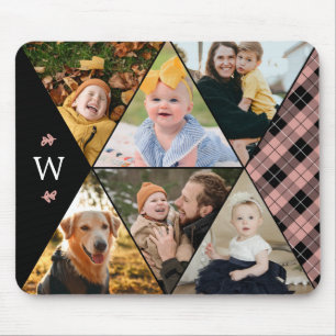 Roze monogram Geometrische fotocollage Muismat