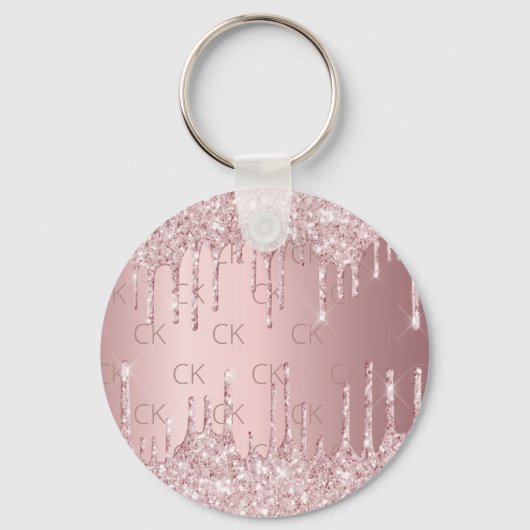 Roze monogram glitter druppelt stoffige roos luxe sleutelhanger (Voorkant)
