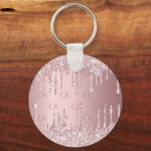 Roze monogram glitter druppelt stoffige roos luxe sleutelhanger (Voorkant)
