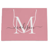 Roze Monogram Grauwe Elegante Script Naam Groot Cadeauzakje (Voorkant)