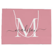 Roze Monogram Grauwe Elegante Script Naam Groot Cadeauzakje (Achterkant)