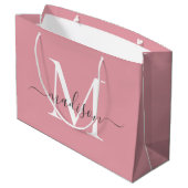 Roze Monogram Grauwe Elegante Script Naam Groot Cadeauzakje (Achterkant Gekanteld)