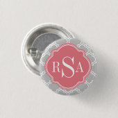 Roze monogram grijs rooster ronde button 3,2 cm (Voorkant /achterkant)